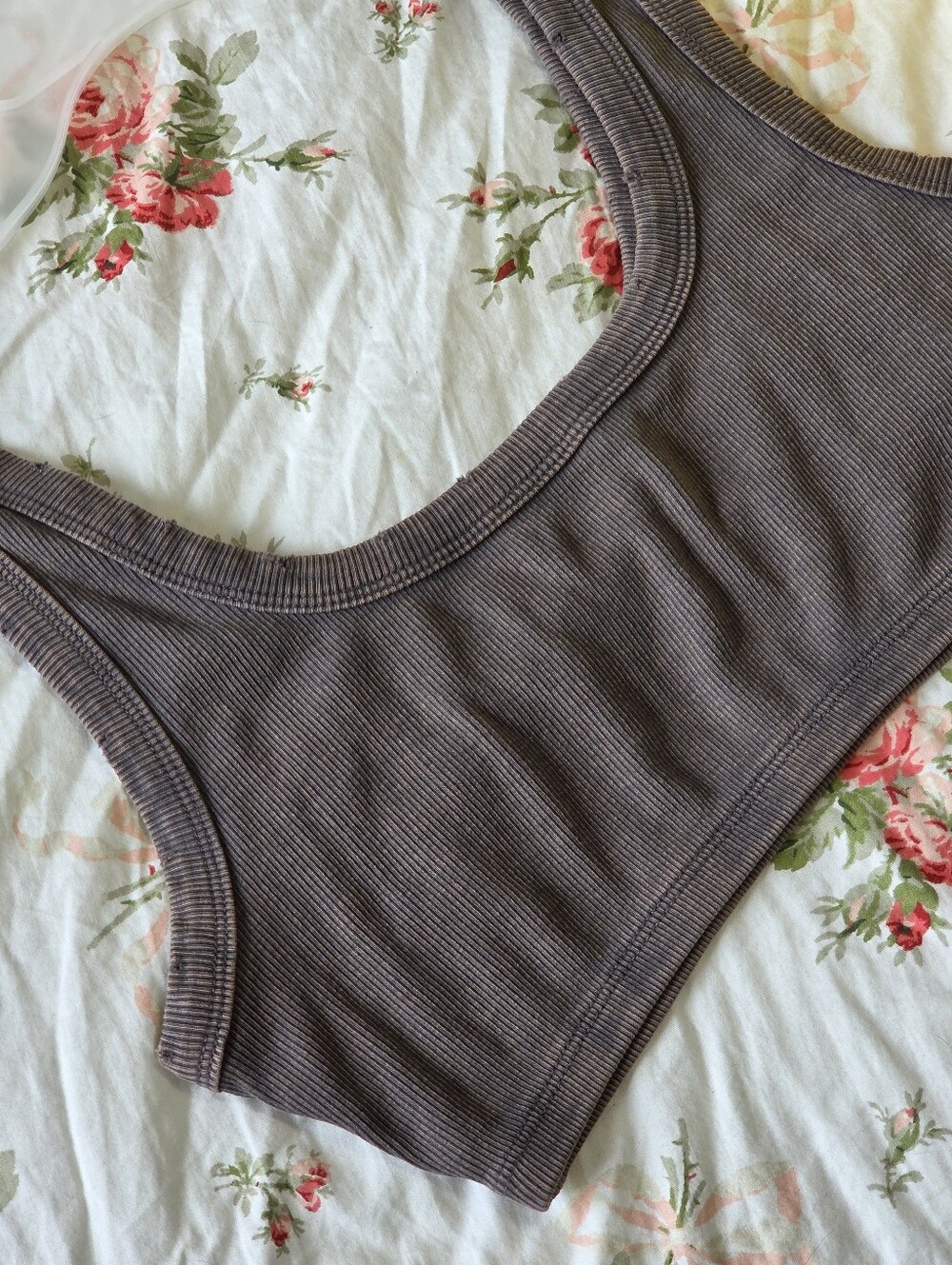 NWT Zara Washed Brown Distressed Ribbed Crop Tank Bralette Scoop Neck Size M